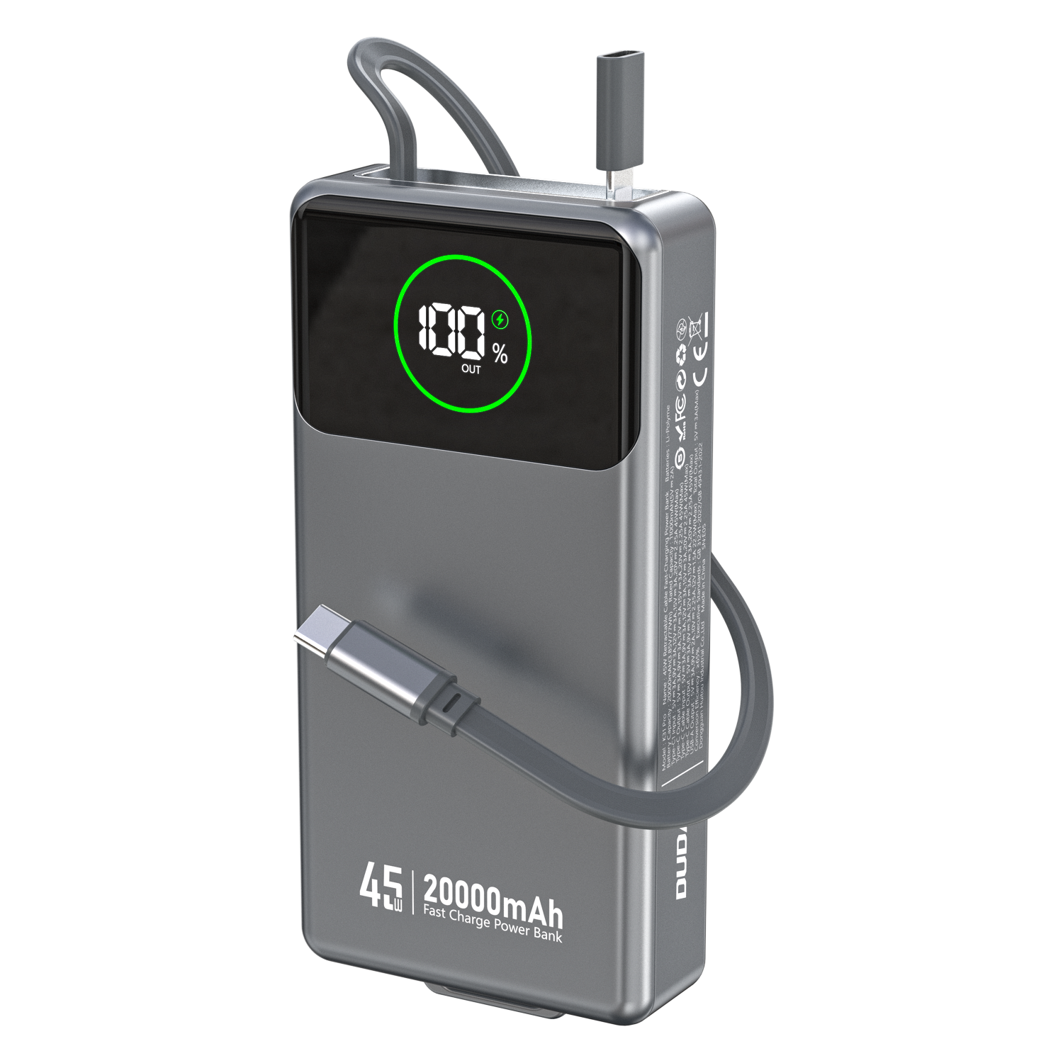 DUDAO K31PRO-G1 PD45W built-in retractable cable power bank 20000mAh