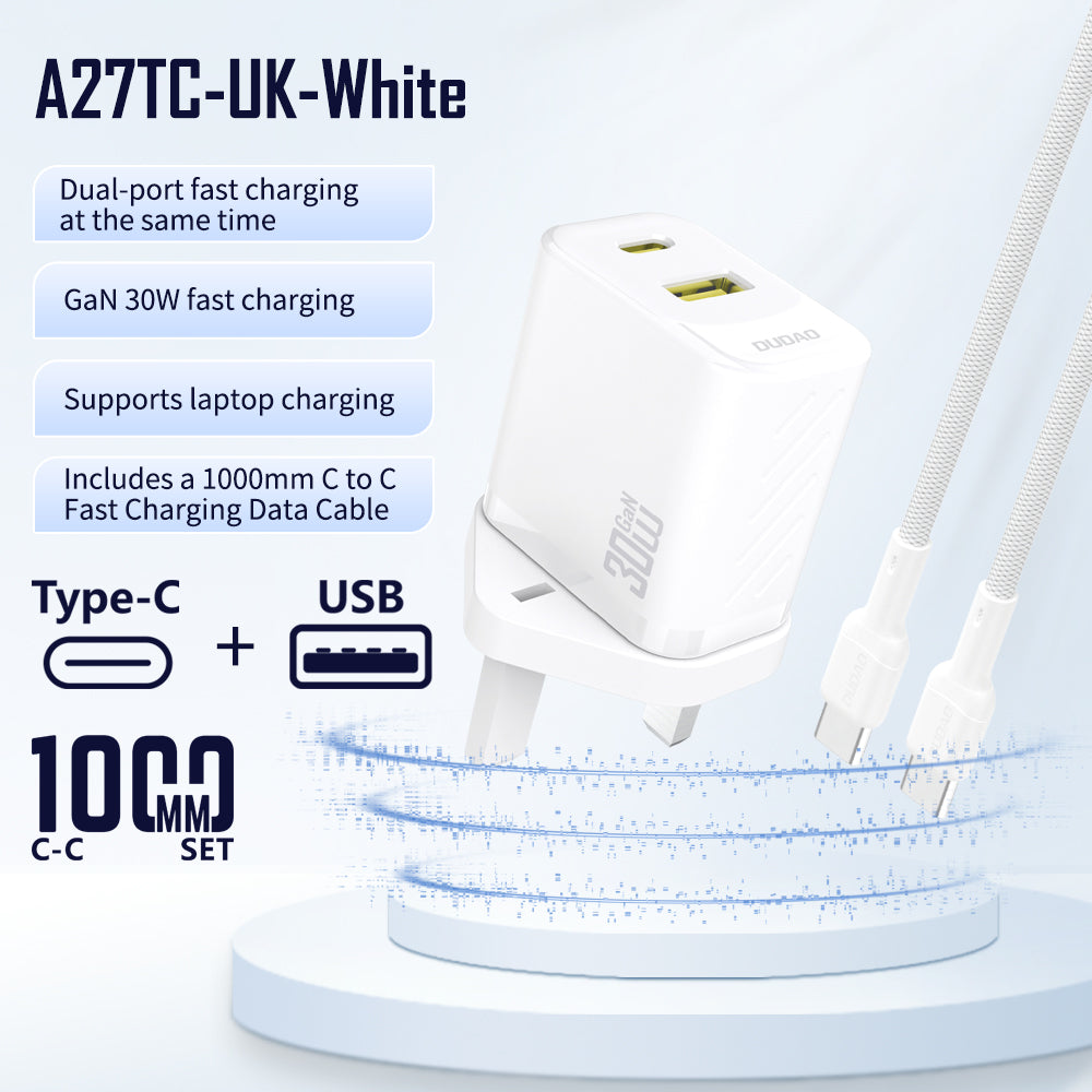 DUDAO A27TCUK-W PD30W TYPE-C TO C HOME CHARGER 1.2M