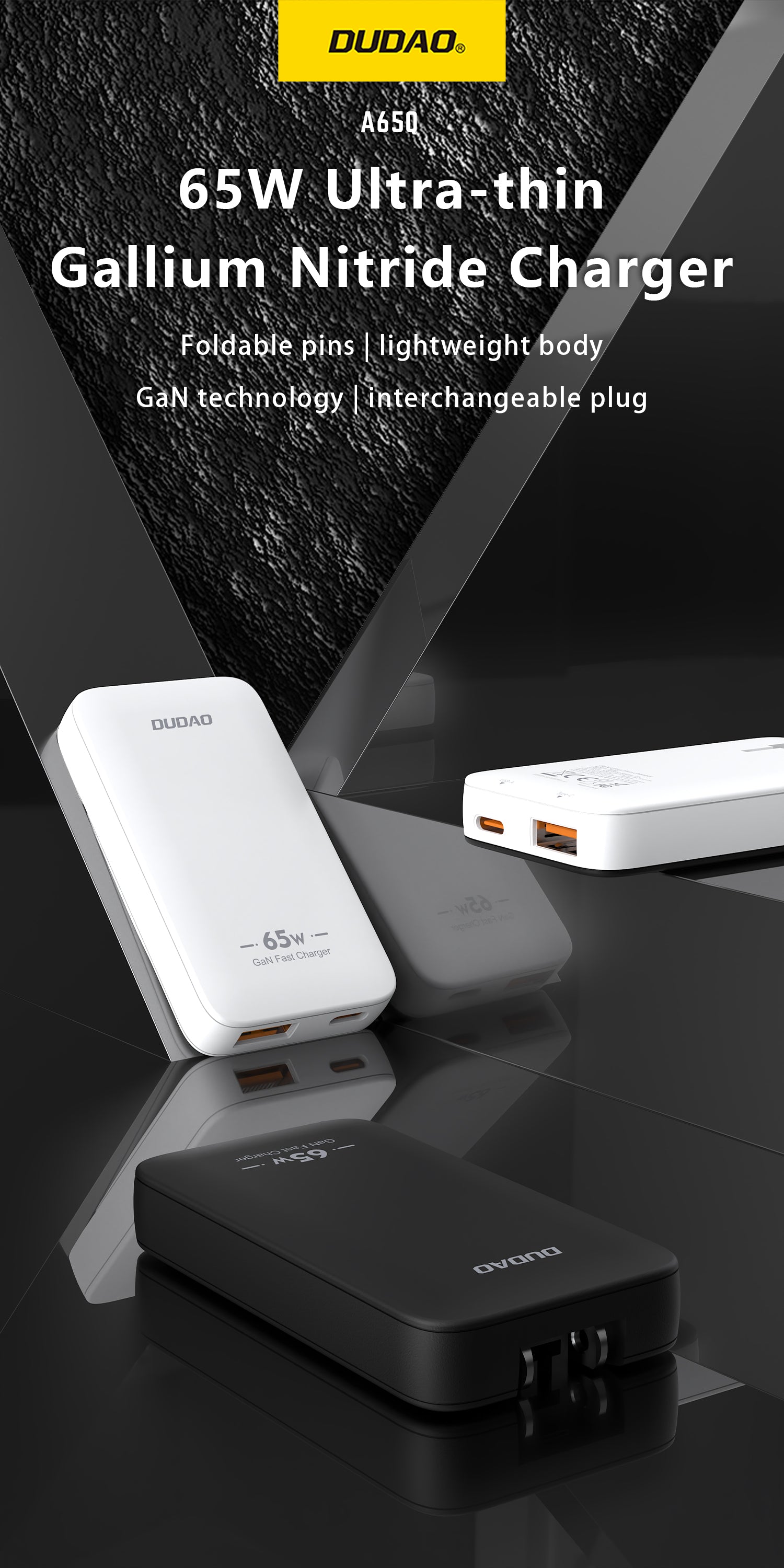 DUDAO A65Q-B1 PD65W GAN fast charger （EU +UK standard）