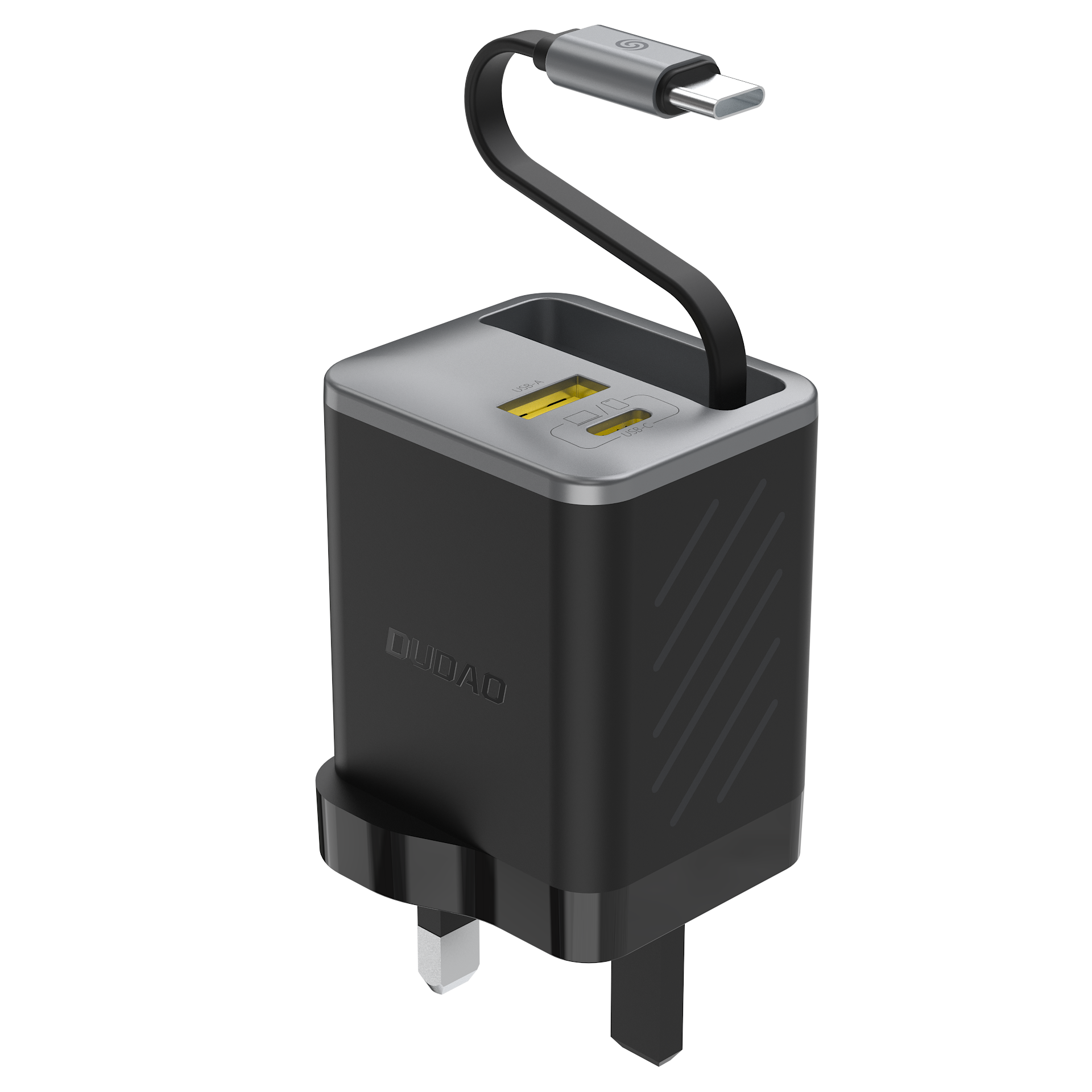 DUDAO A67UK-B1 PD+QC 67W GAN fast charger built-in retractable type- c cable （UK standard）