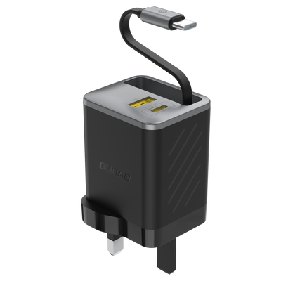 DUDAO A67UK-B1 PD+QC 67W GAN fast charger built-in retractable type- c cable （UK standard）