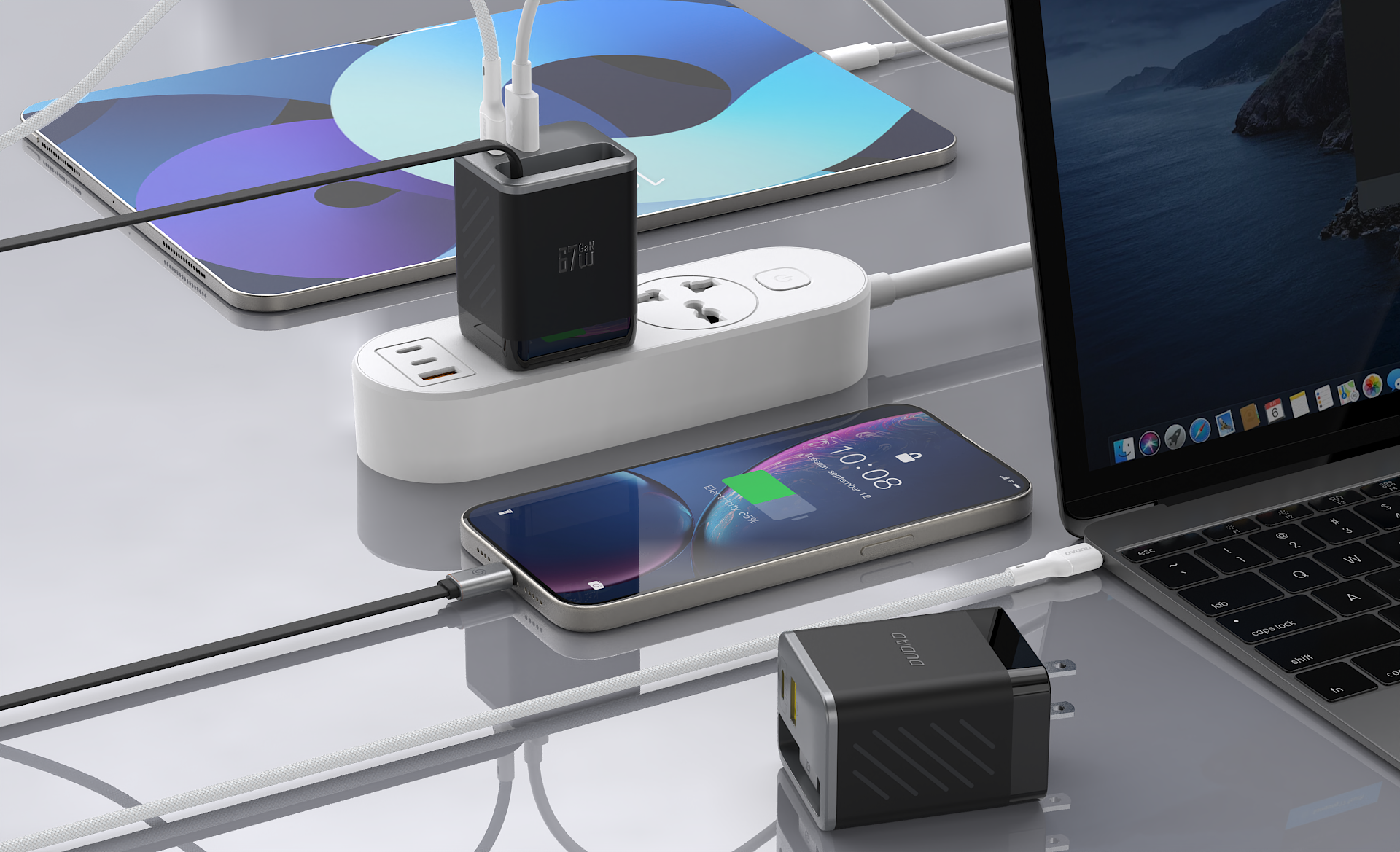 DUDAO A67UK-B1 PD+QC 67W GAN fast charger built-in retractable type- c cable （UK standard）