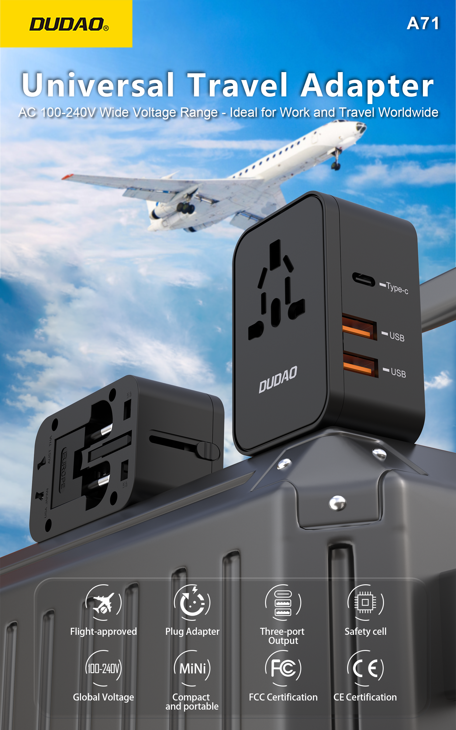 20W Universal Travel Adapter USB-C Fast Charger US UK EU AU Multi Port ...