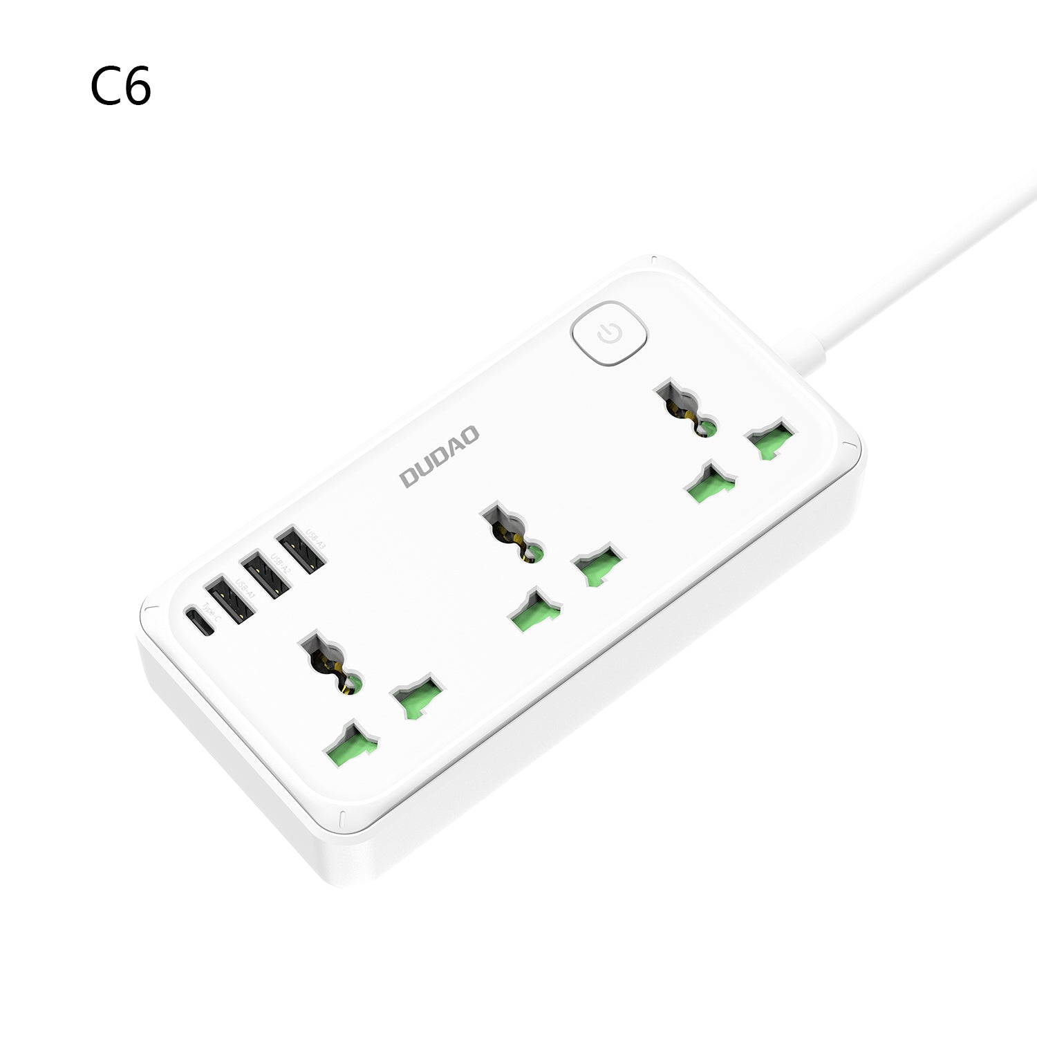 DUDAO C6UK-W2 2500W 7 IN 1 Function Outlet Extender socket USB*3+Type-C*1 3000mm（UK）