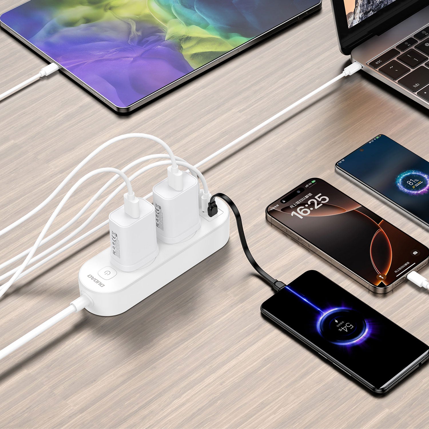 DUDAO C7UK-W1 2500W 5 IN 1 Function Outlet Extender socket USB*1+Type-C*2 1600mm（UK）