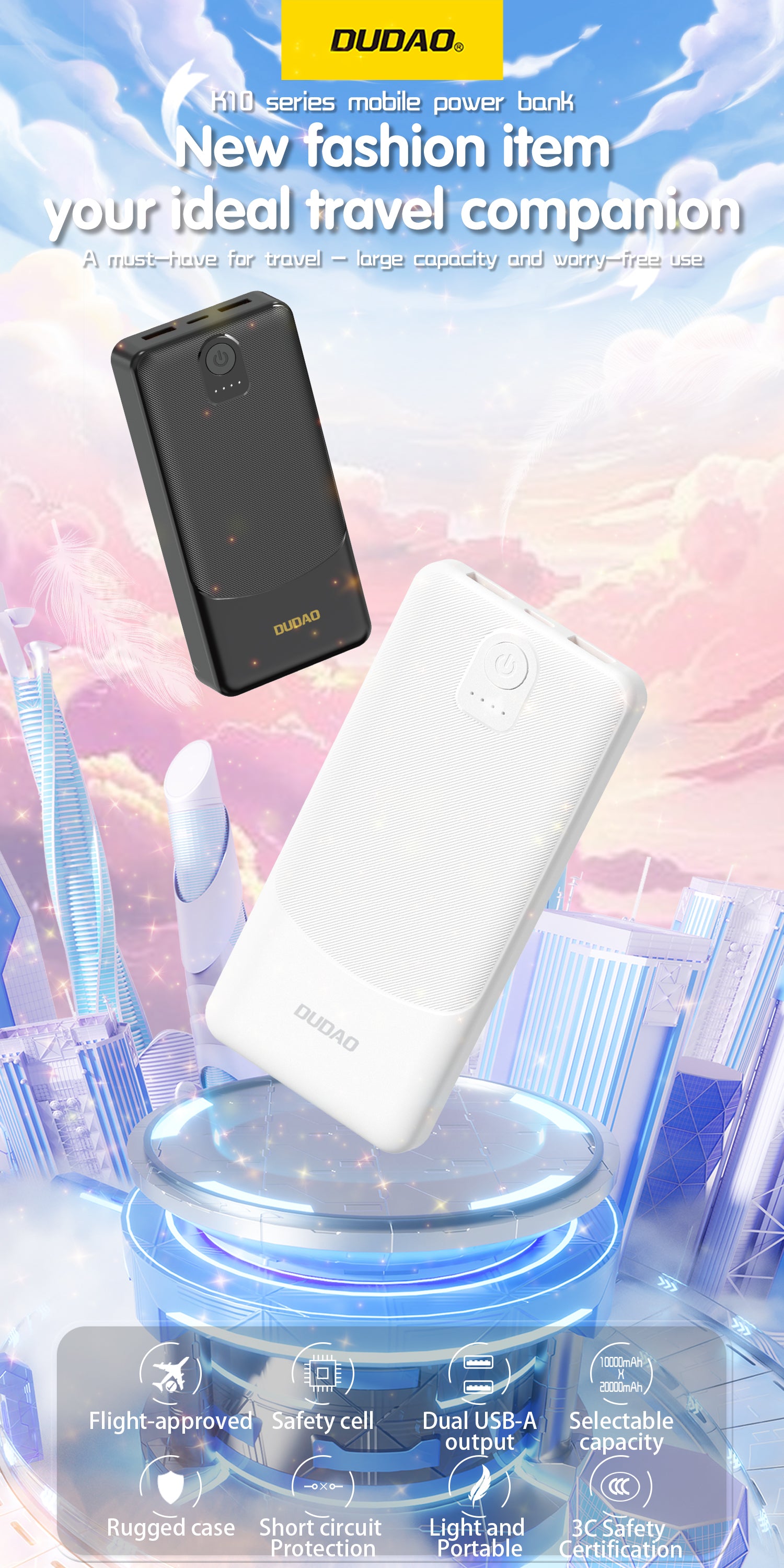 DUDAO K10Pro-W1 20000mAh power bank white