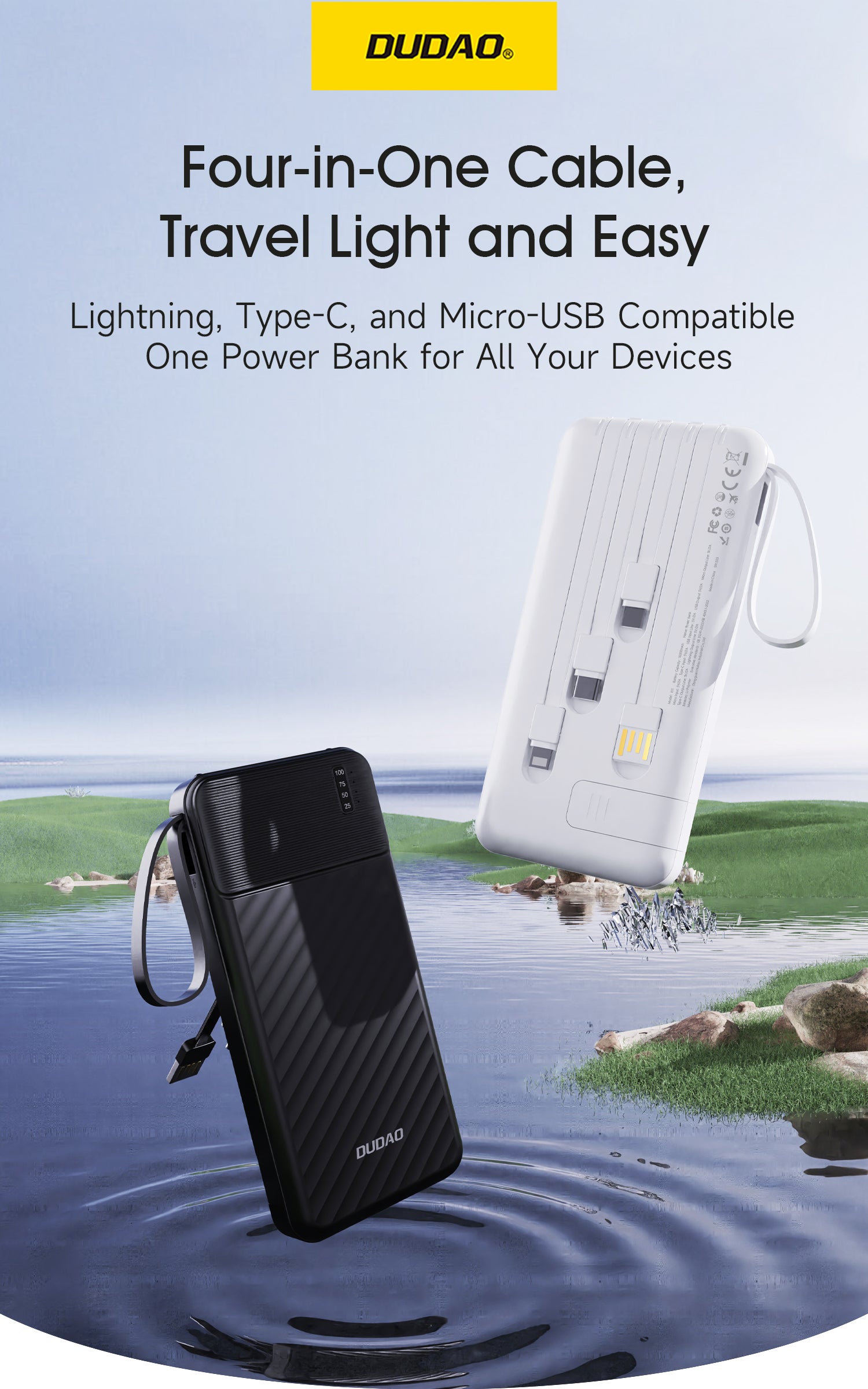 DUDAO K11Pro-B1 20000 mah built-in cable with phone holder