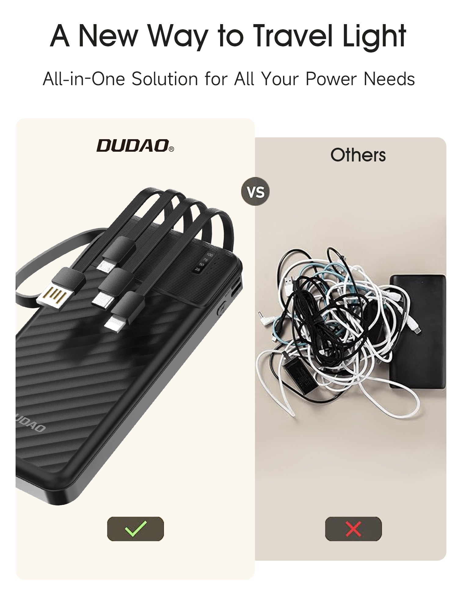 DUDAO K11Pro-B1 20000 mah built-in cable with phone holder