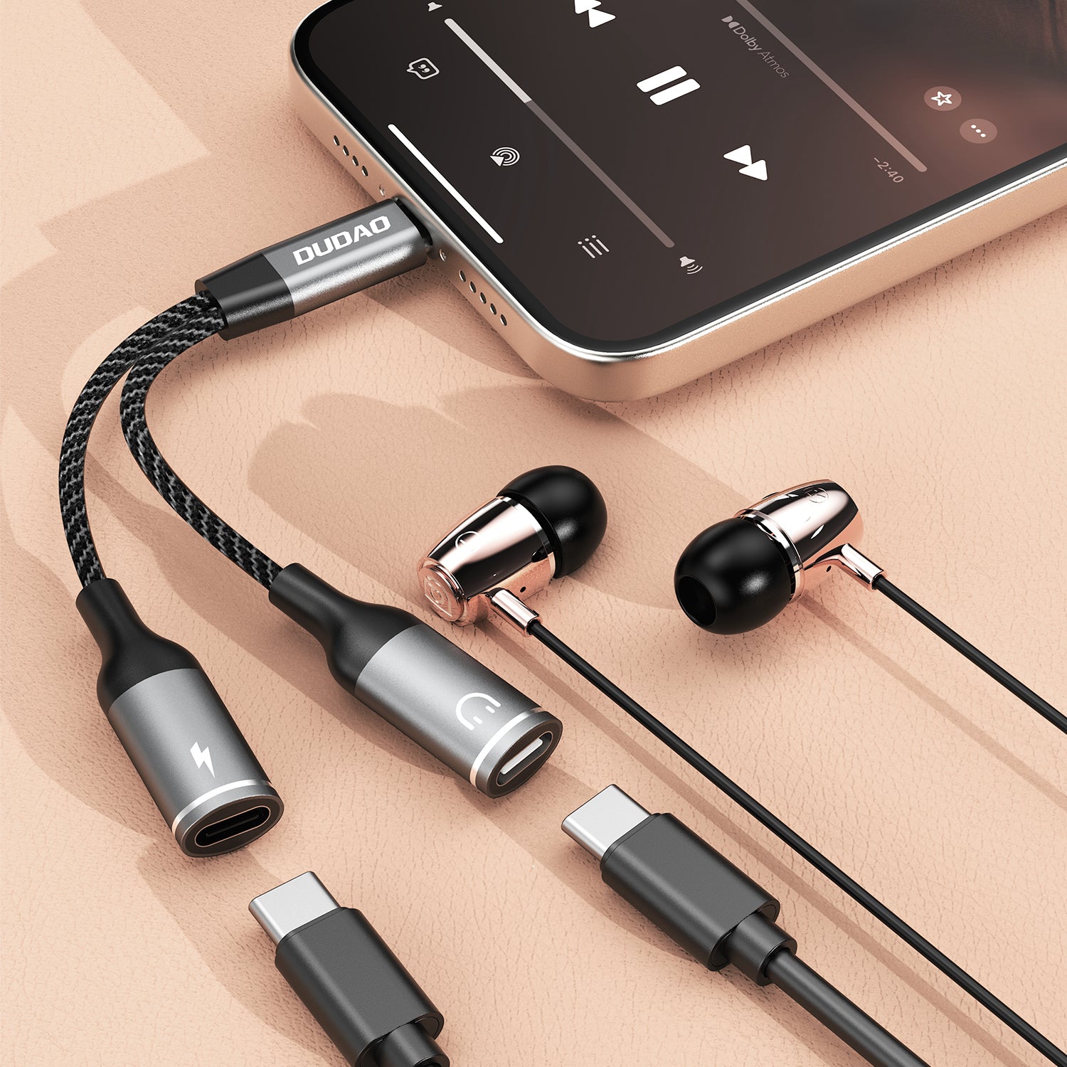 DUDAO L13C+ aluminium alloy + braided cable 2 IN 1 cable Type-C*2