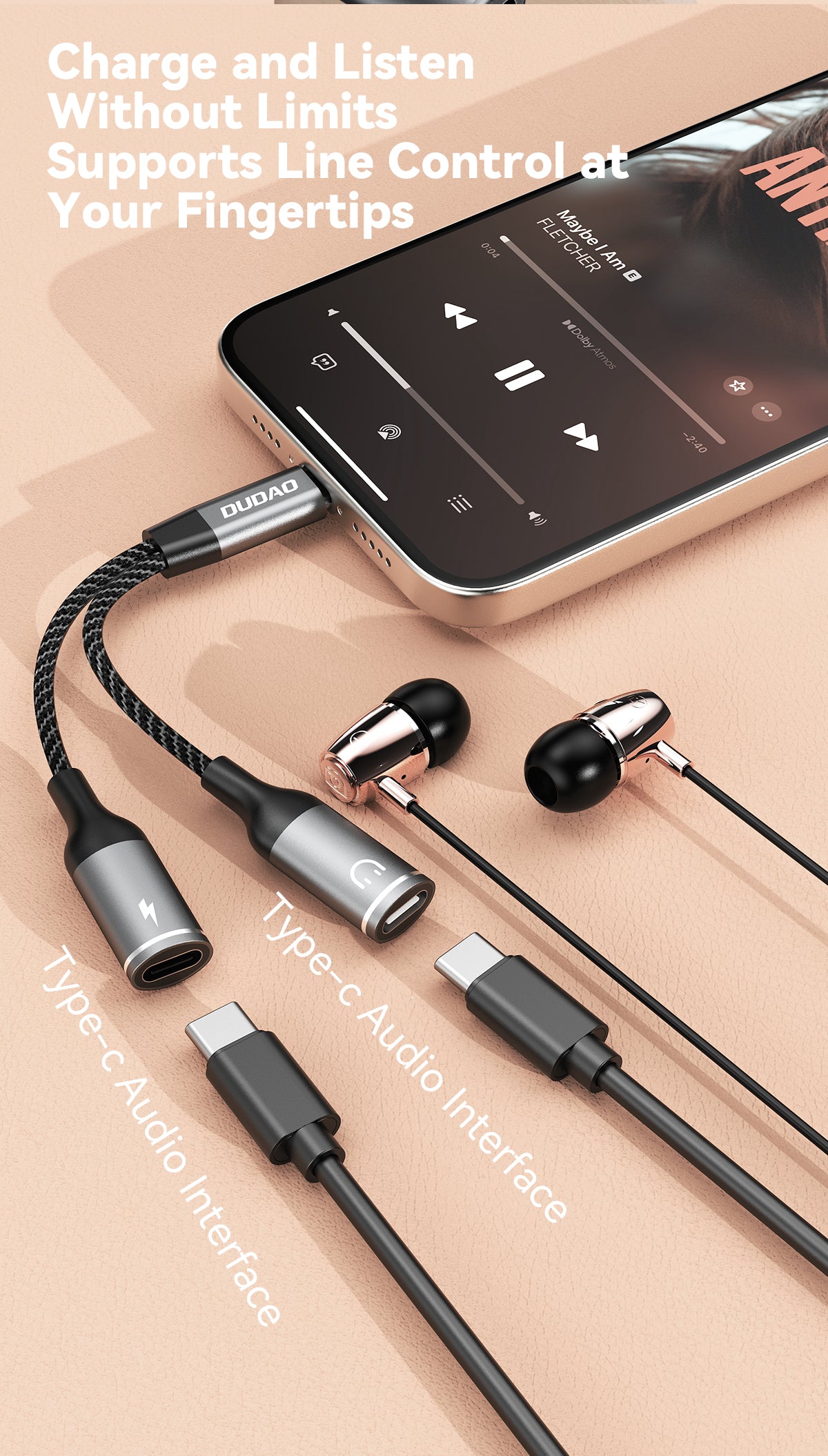 DUDAO L13C+ aluminium alloy + braided cable 2 IN 1 cable Type-C*2