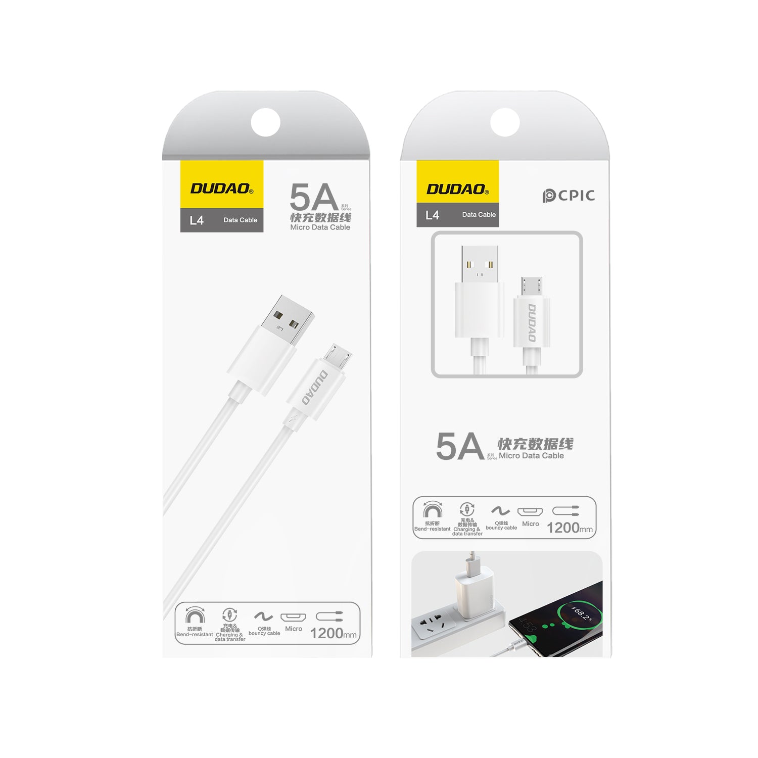 DUDAO Micro USB Cable 1.2m 2.4A Fast Charging Data Cable White