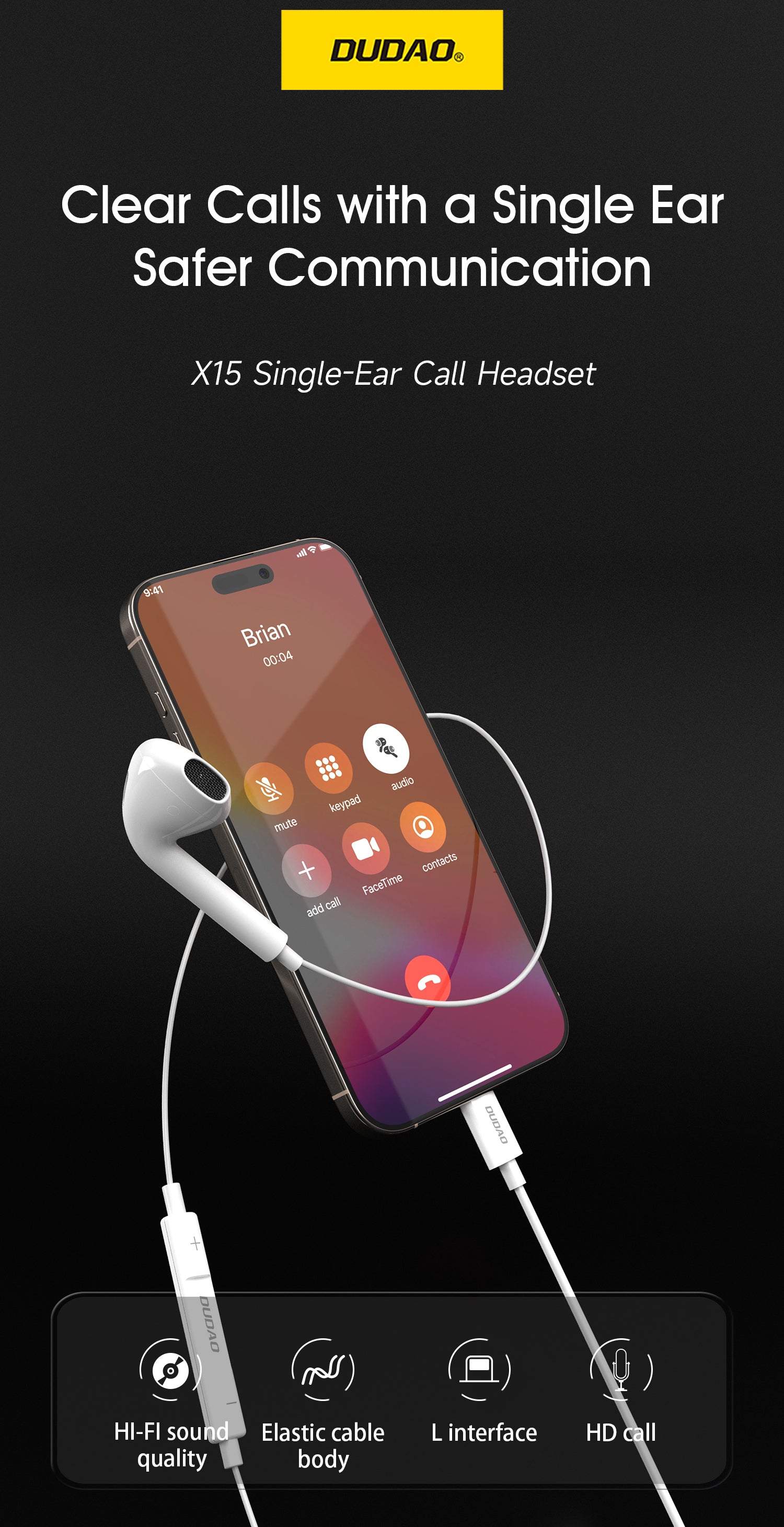 DUDAO X15L lightning Single-side wired earphone