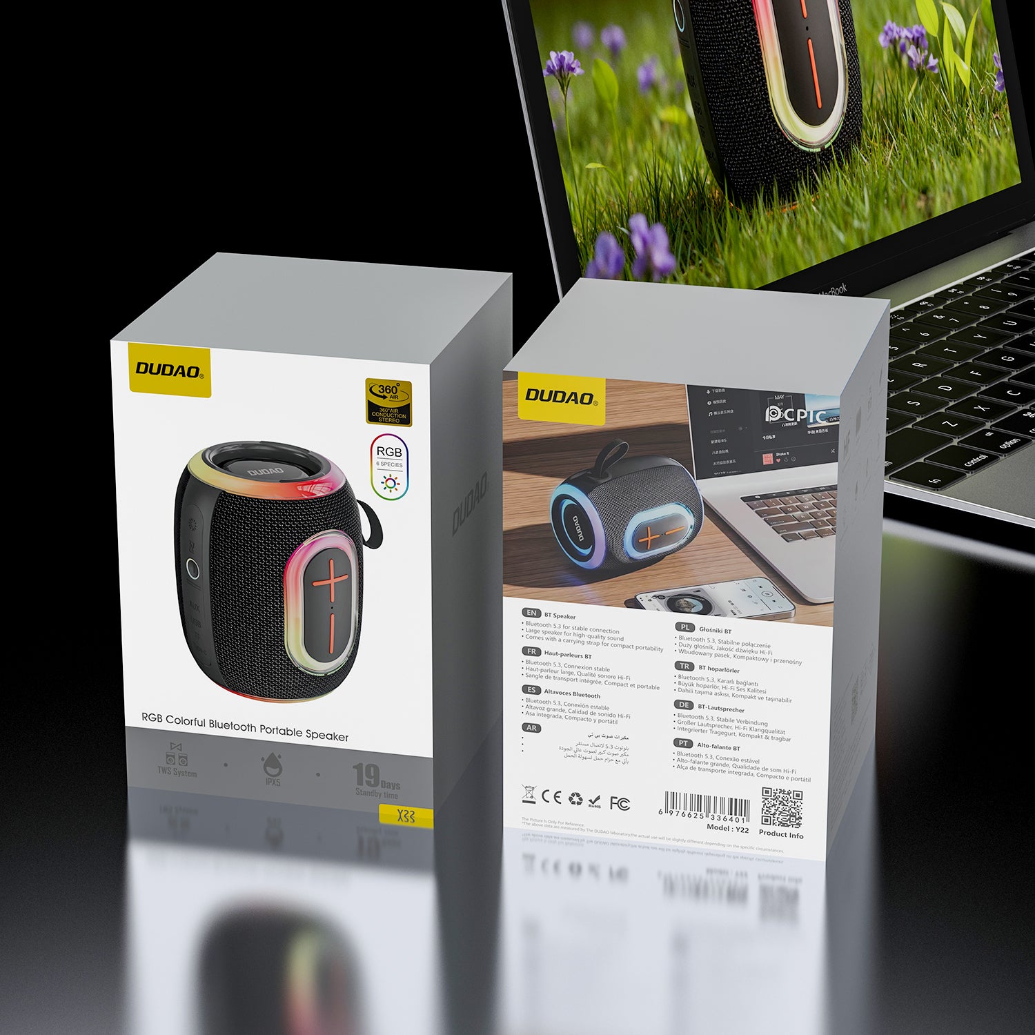 DUDAO Y22-B COLOR LED BLUETOOTH SPEAKER -BLK